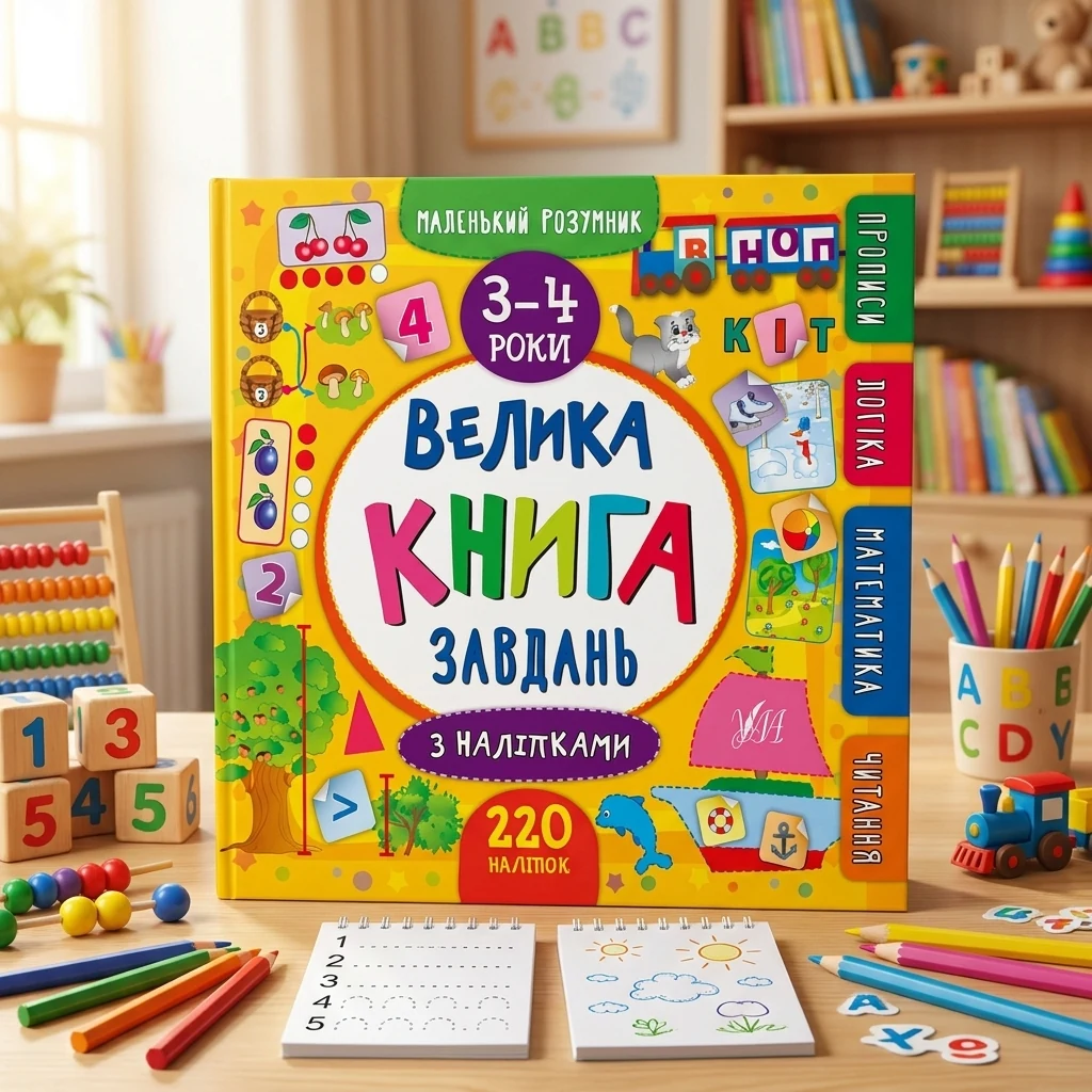 Маленький розумник. Велика книга завдань з наліпками. 3–4 роки