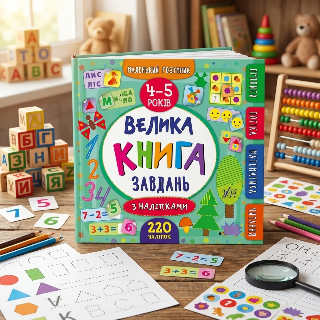 Маленький розумник. Велика книга завдань з наліпками 4-5 р