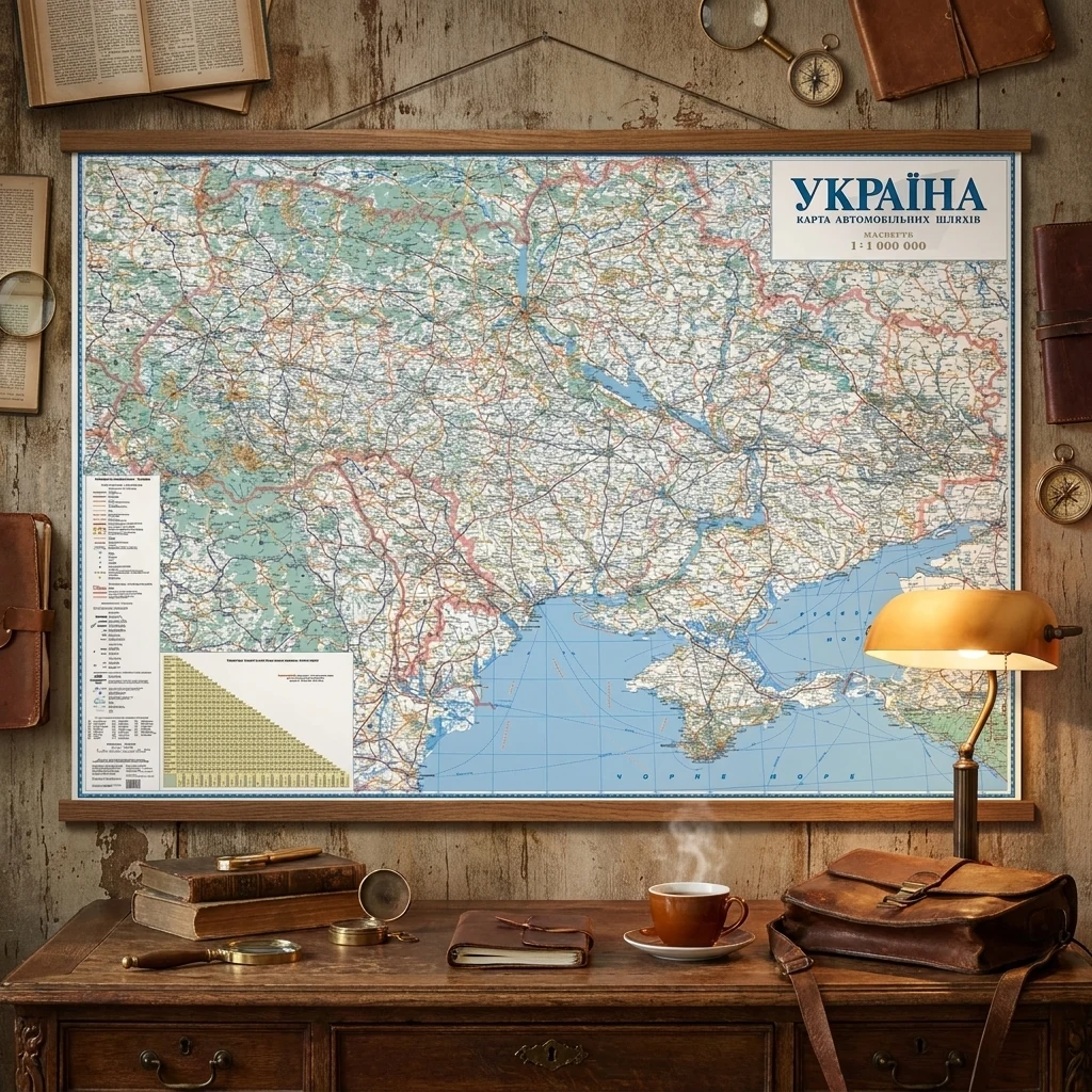 Мапа автошляхів України 1:1млн (1010) А0 картон, планка 140*98