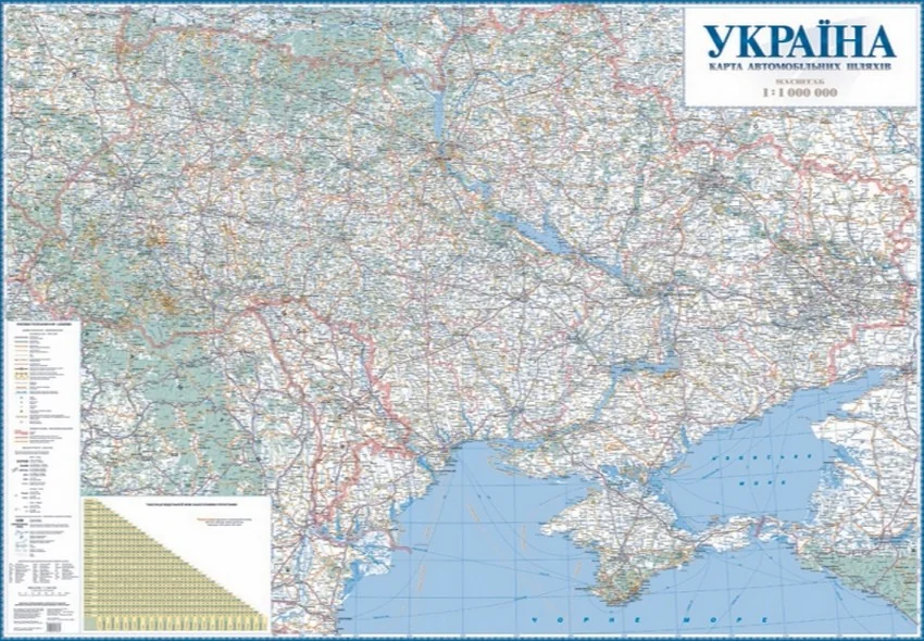Мапа автошляхів України 1:1млн (1010) А0 картон, планка 140*98