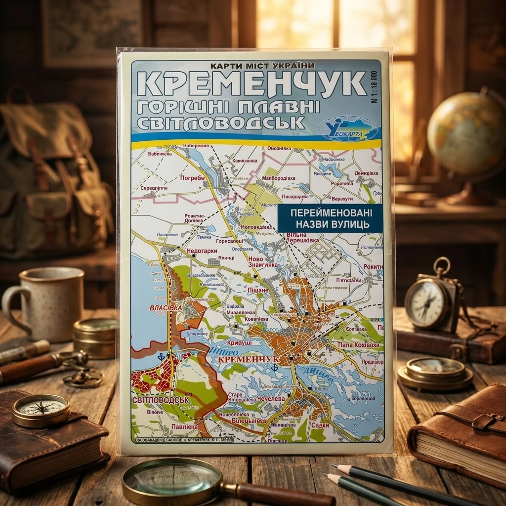 Мапа Кременчук (нові назви вулиць) +Горішні Плавні, Світловодськ 1:18тис складна