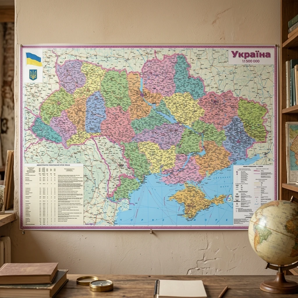Мапа України політико-адміністративна 1:1,5млн 98*68 см ламінована