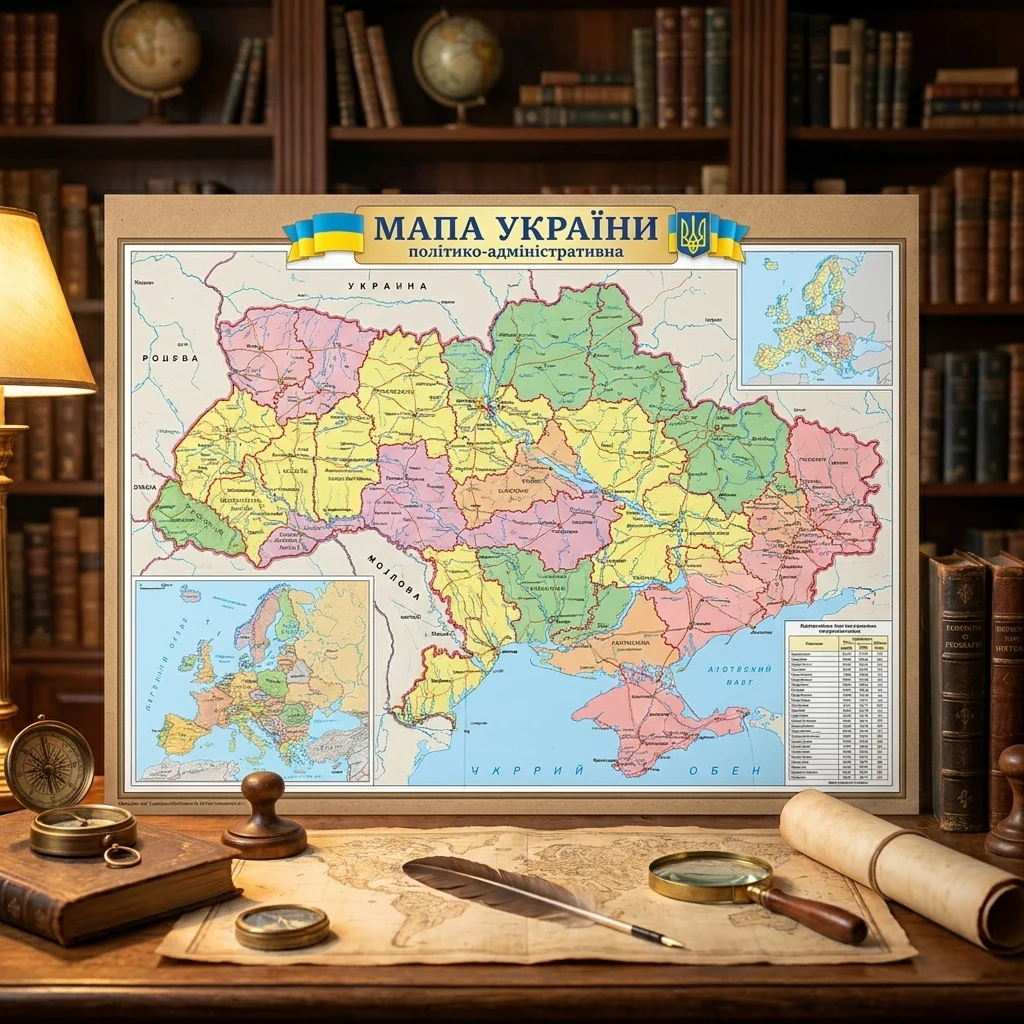 Мапа України політико-адміністративна 1:850тис 160*110 см картон