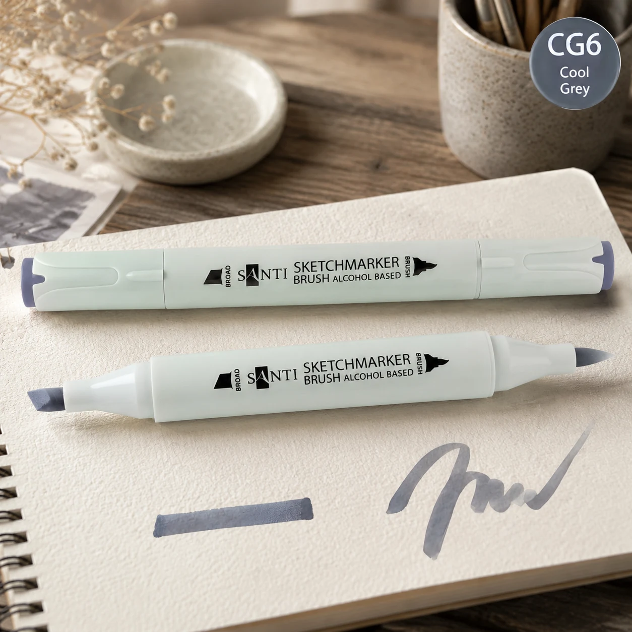 Маркер спиртовий Santi Brush холодний сірий SA-CG6 — Хобі та декор