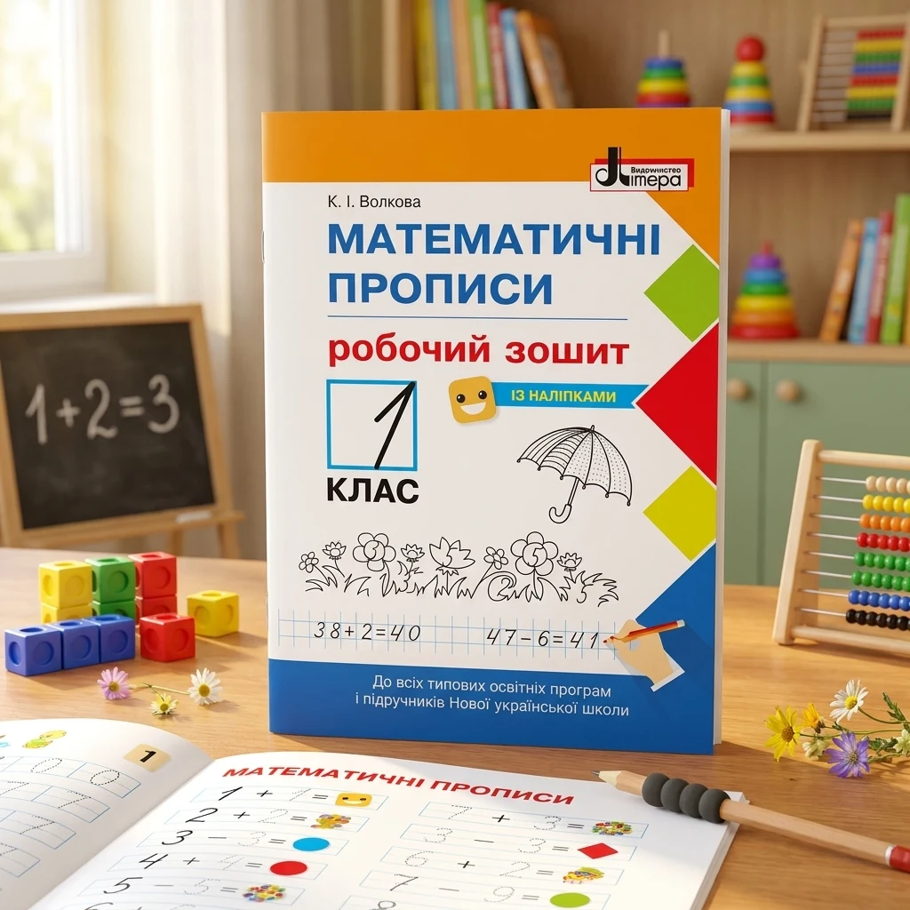 Математичні прописи 1 кл. Робочий зошит з наліпками — К. Волкова