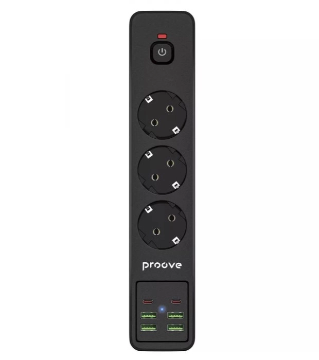 Мережевий фільтр Proove Power Strip P-03 (3 розетки + 4 USB + 2 Type-C) 2М black — фото 2