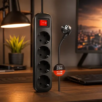 Мережевий подовжувач СolorWay 4 розетки 2M Black (CW-PSEA42BK)