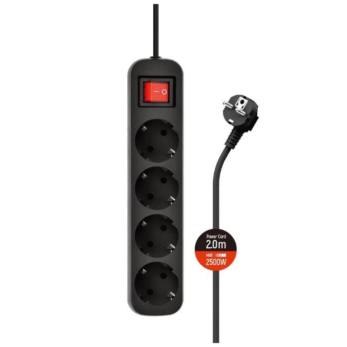 Мережевий подовжувач СolorWay 4 розетки 2M Black (CW-PSEA42BK) — фото 2