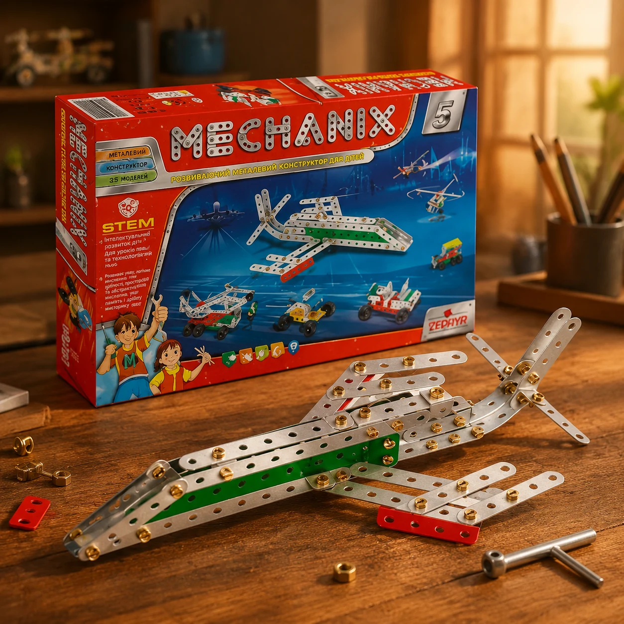 Металевий конструктор, розвиваючий Mechanix №5 300 елементів-25 моделей — 