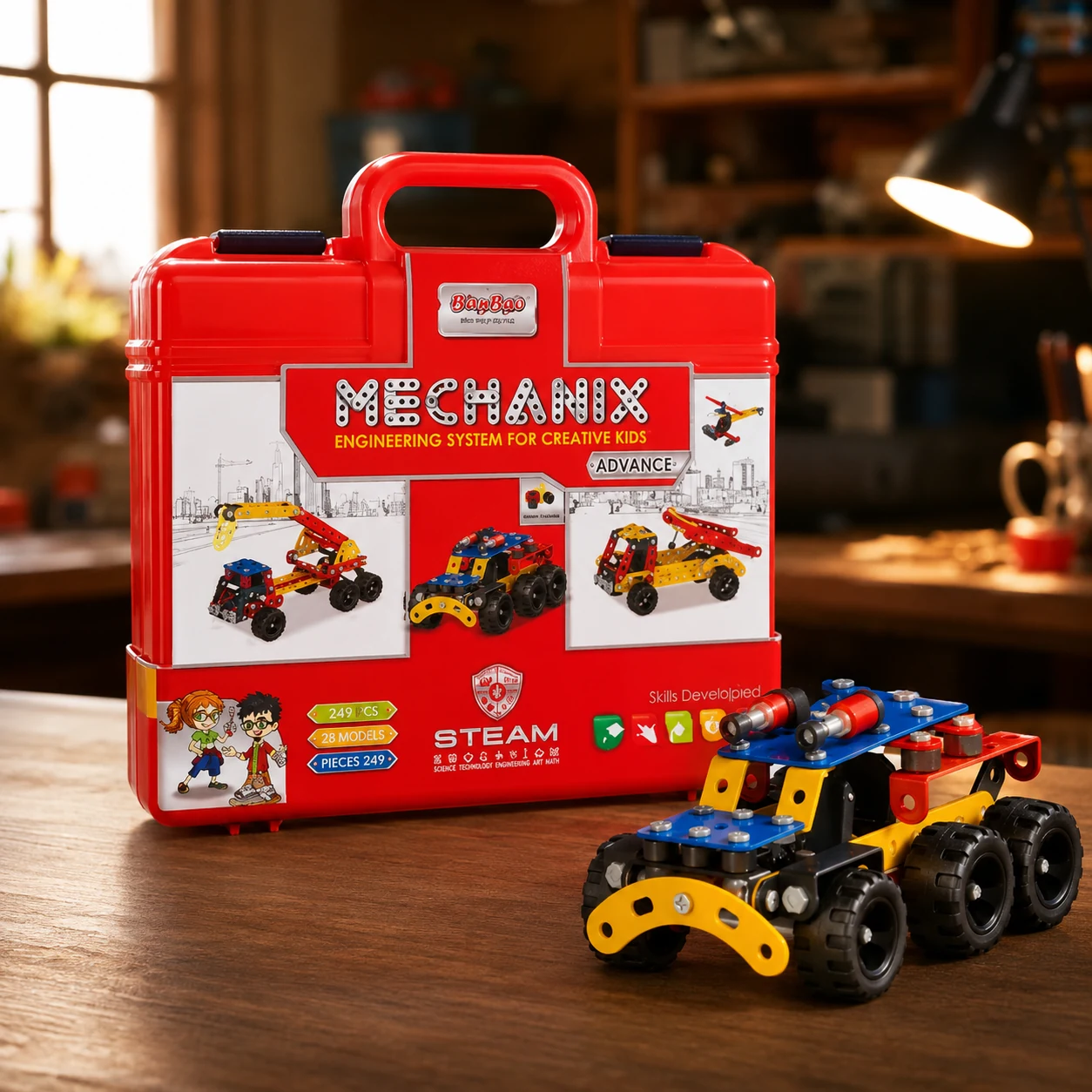 Металевий конструктор, розвиваючий у пластиковому кейсі Mechanix ADVANCE 249 елементів-28 мод. — 