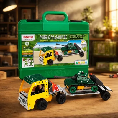 Металевий конструктор з електромотором у пластиковому кейсі Mechanix Тягач 353 елм - 5 мод