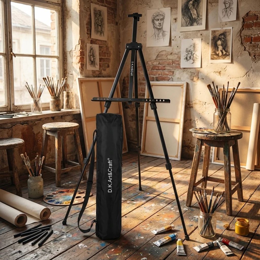 Мольберт-тринога алюмінієва 125*85*157 см чорна до 83 см D.K.Art&Craft