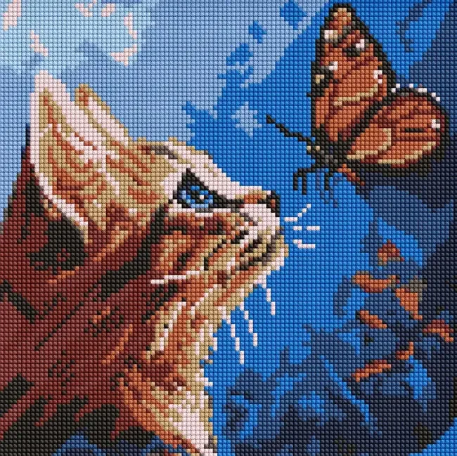 Мозаїка алмазна 30*30 см "Котик та метелик"