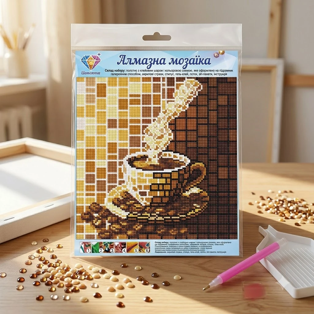 Мозаїка алмазна 30*30 см "Вітраж. Кава"