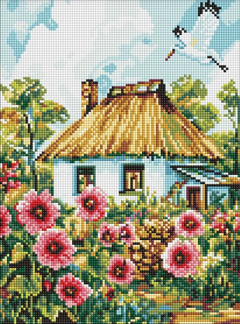 Мозаїка алмазна 30*40 см "Мальви біля хати"