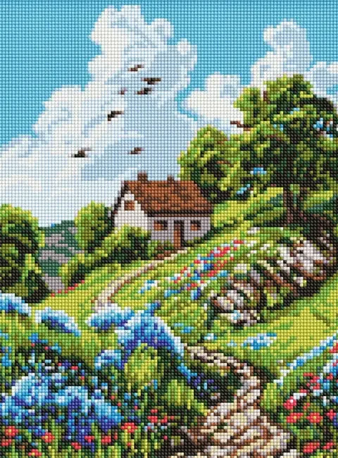 Мозаїка алмазна 30*40 см "Затишна хатинка на пагорбі"