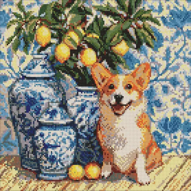 Мозаїка алмазна 40*40 см "Коргі та лимони"
