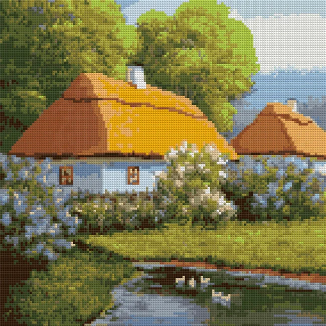 Мозаїка алмазна 40*40 см "Квітуче село" на дерев'яному підрамнику