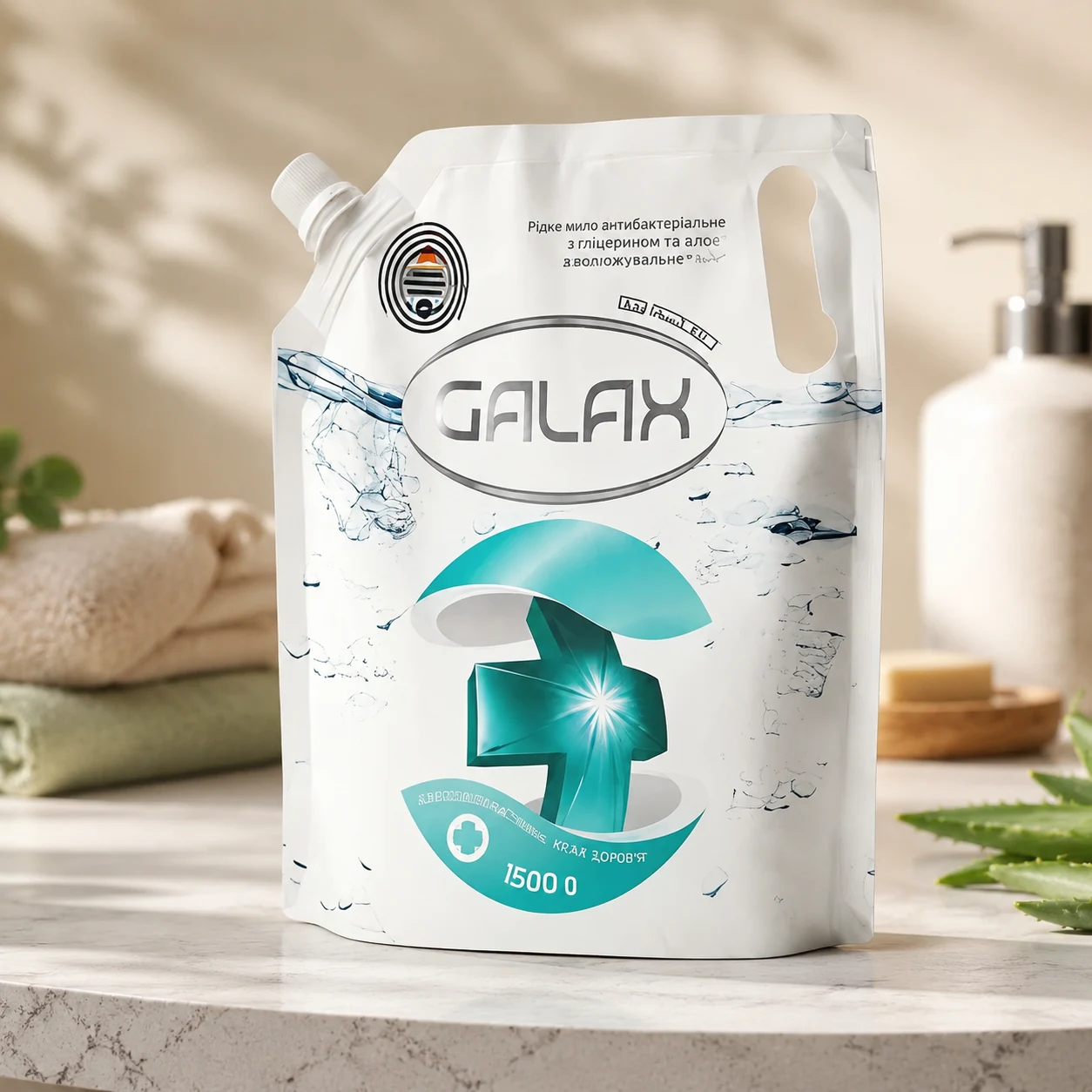 Мило рідке антибактеріальне Galax алое 1,5л Doypack — Краса та здоров'я
