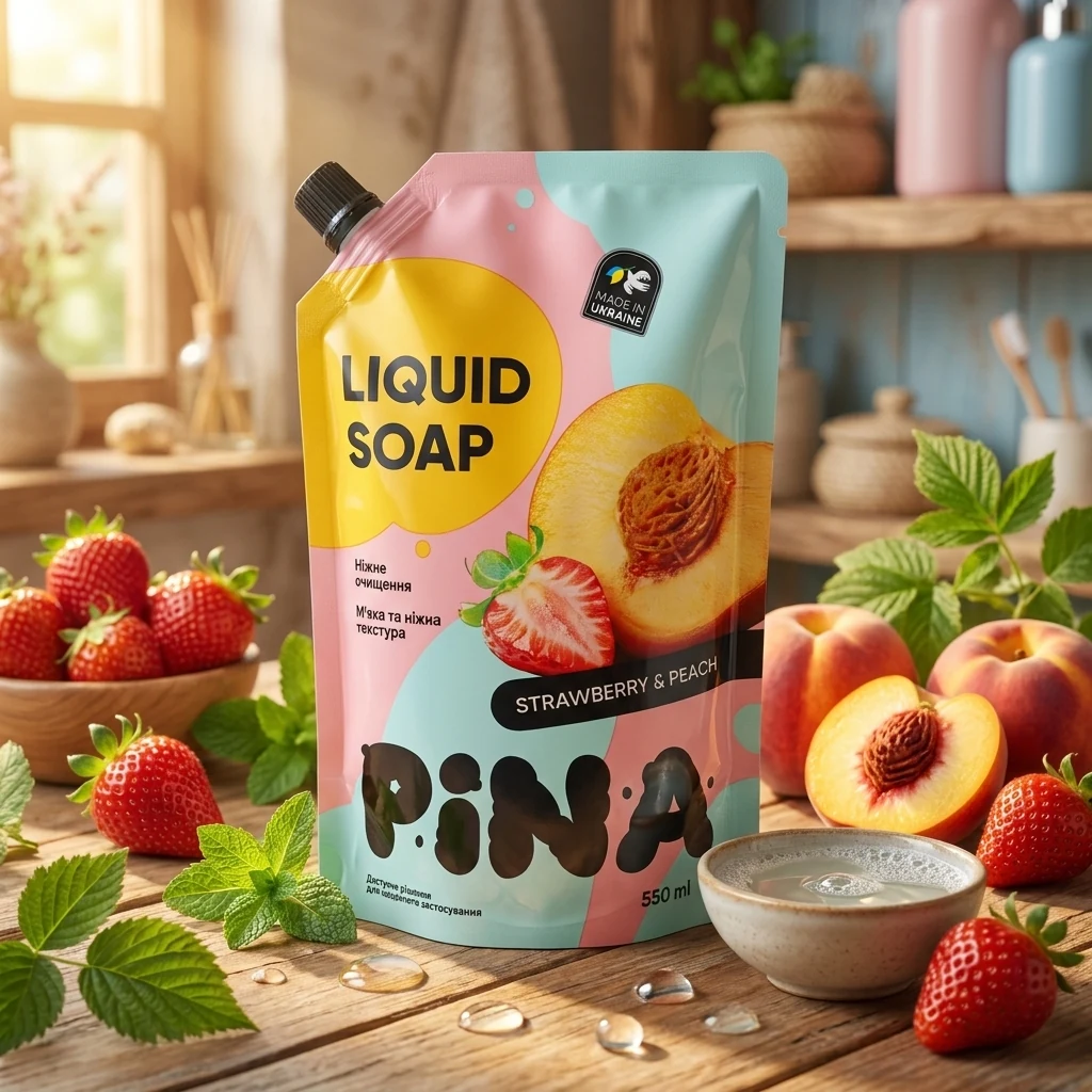 Мило рідке PINA Strawberry and peach 550мл дой-пак 20418 — Побутова хімія