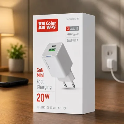 МЗП ColorWay GaN Mini 20W (Type-C PD + USB QC4.0) White (CW-CHS062PD-WT)