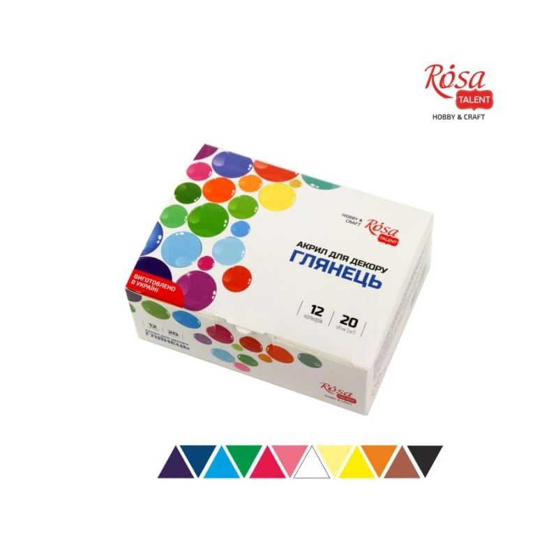 Набір акрилових фарб для декору, глянцевий, 12 кол.*20мл, ROSA START