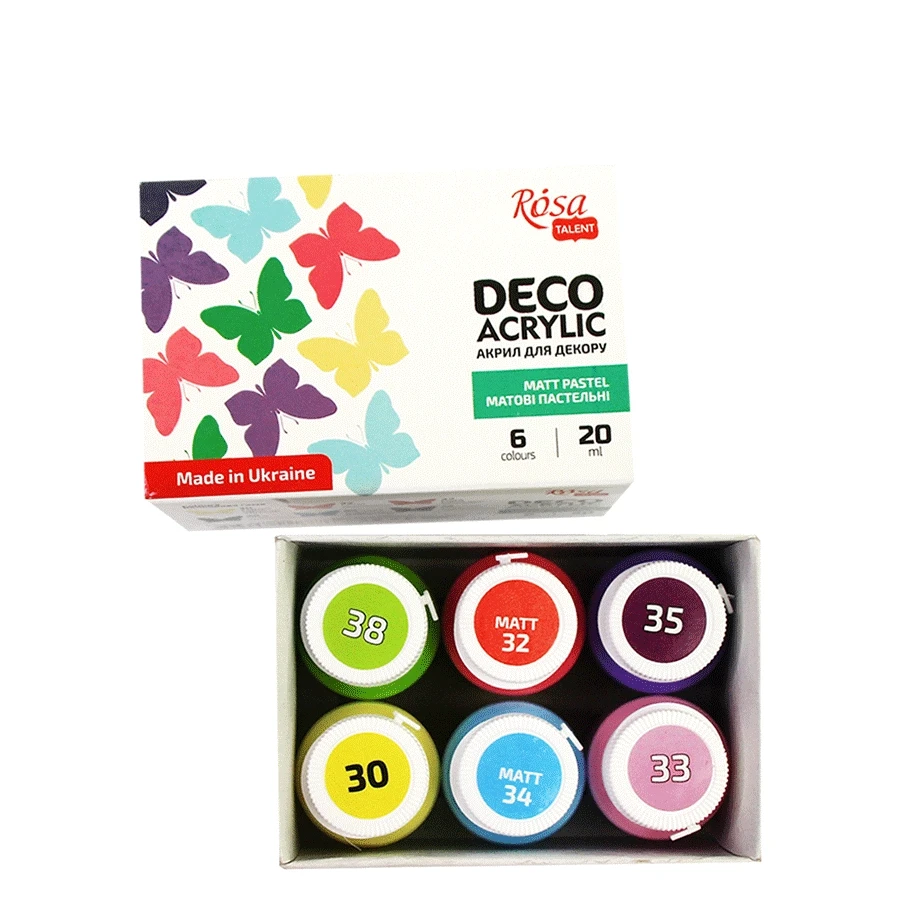 Набір акрилових фарб для декору, матовий, пастельні кольори, 6 кол.*20 мл, ROSA START