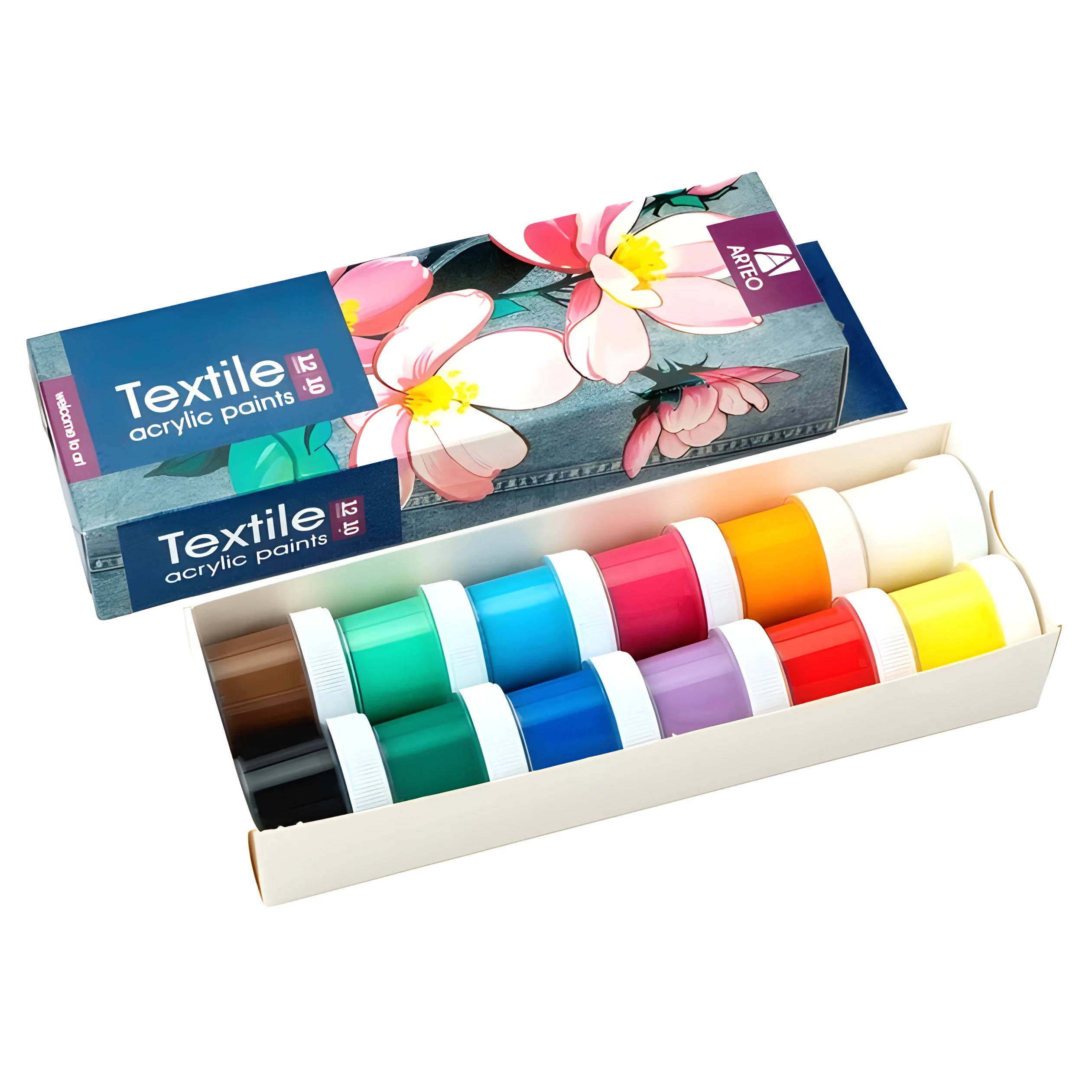 Набір акрилових фарб для розпису тканин Flowers 12x10мл Arteo