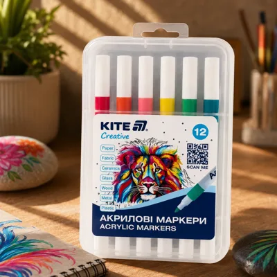 Набір акрилових маркерів Kite Creative 12шт K-1156