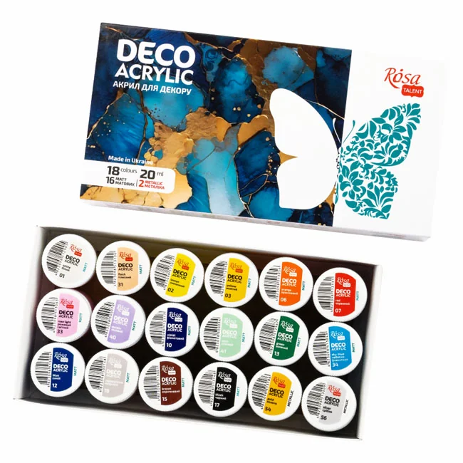 Набір акрилу матовий + металік, 18 кольорів по 20 мл, Rosa Talent — фото 2