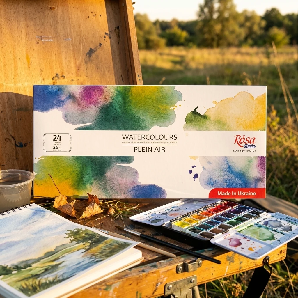 Набiр акварелі художньої 24 кольори, кювета 2,5мл, "PLEIN AIR", Rosa Studio