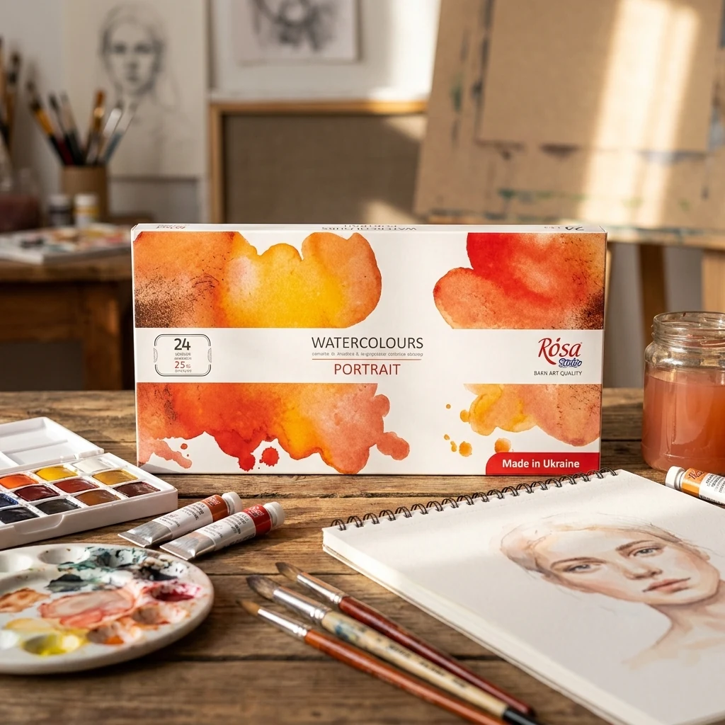 Набiр акварелі художньої 24 кольори, кювета 2,5мл, "PORTRAIT", Rosa Studio