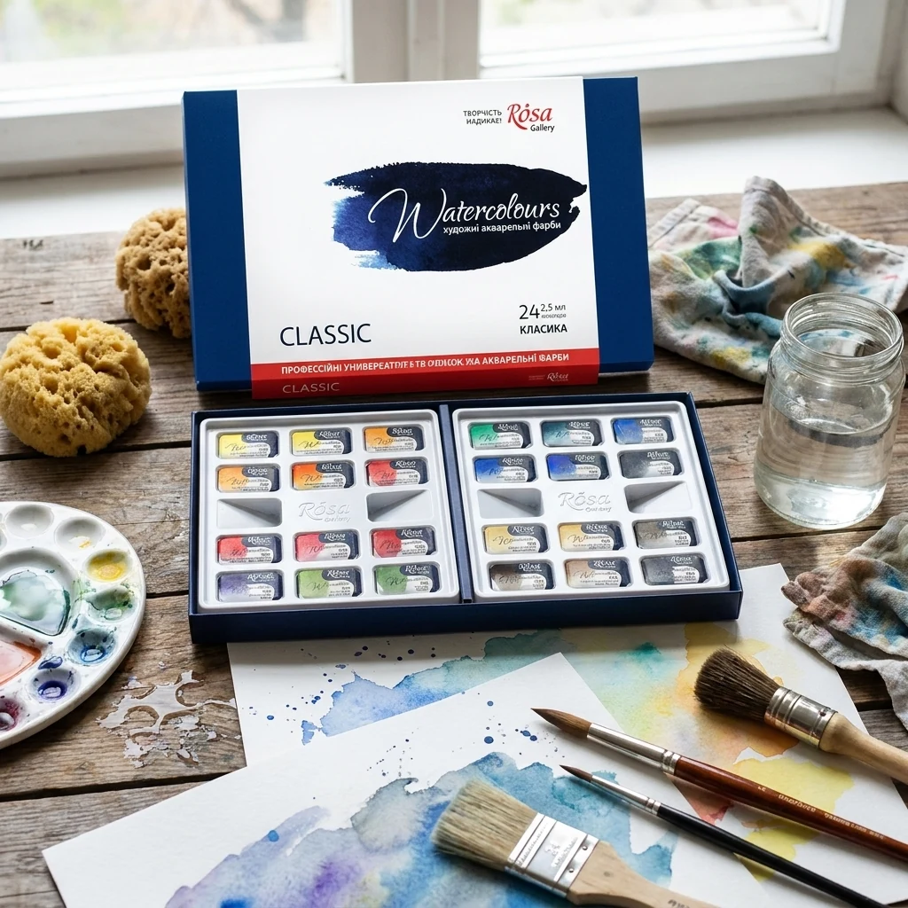 Набір акварельних фарб "CLASSIC", 24 кольори, 2,5мл кювета, Rosa Gallery