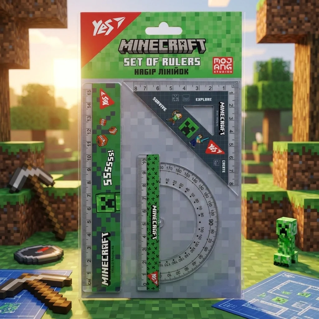 Набір для креслення: лінійка 15 см, трикутник, транспортир, "Minecraft" Yes