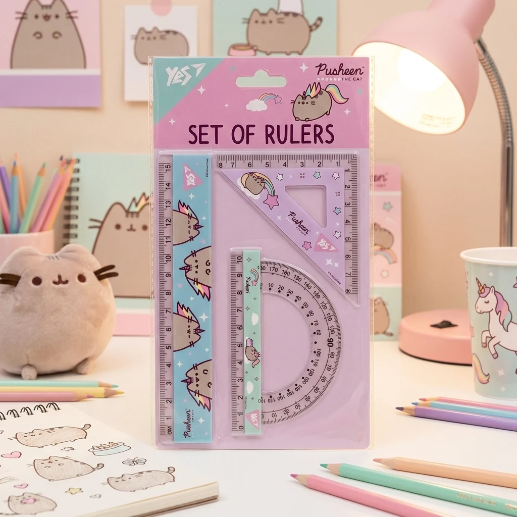 Набір для креслення: лінійка 15 см, трикутник, транспортир, "Pusheen" Yes