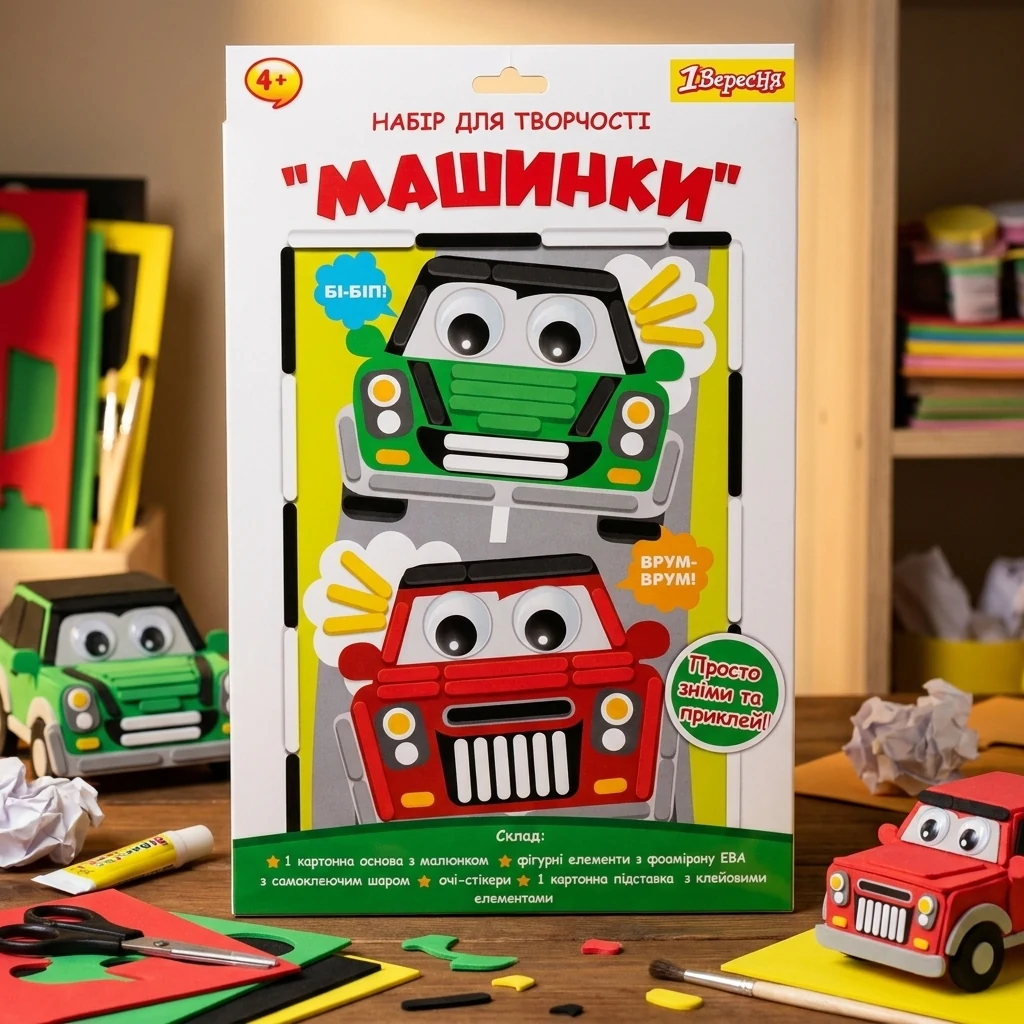 Набір для творчості 1Вересня "Машинки", аплікація з фоамірану ЕВА
