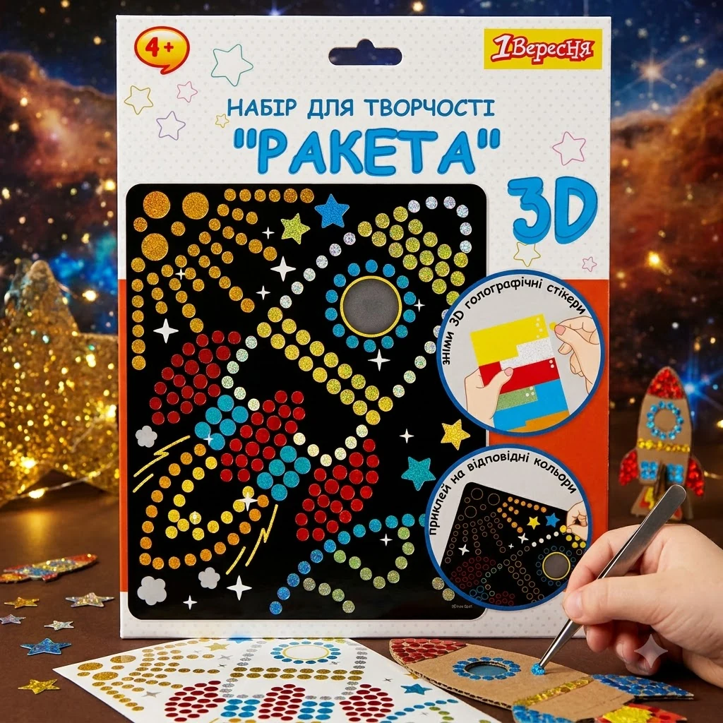 Набір для творчості 1Вересня "Ракета", аплікація з 3D голографічними стікерами