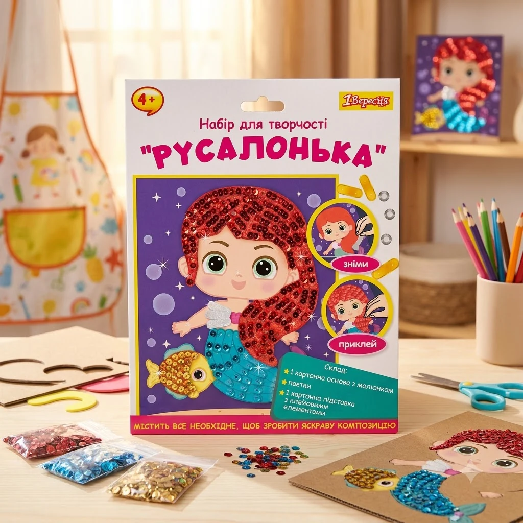 Набір для творчості 1Вересня "Русалонька", аплікація фігурними паєтками