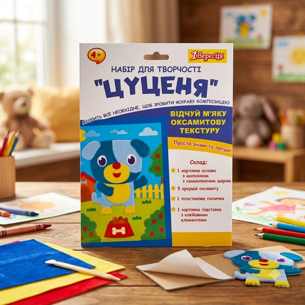 Набір для творчості 1Вересня "Цуценя", аплікація з вельвету