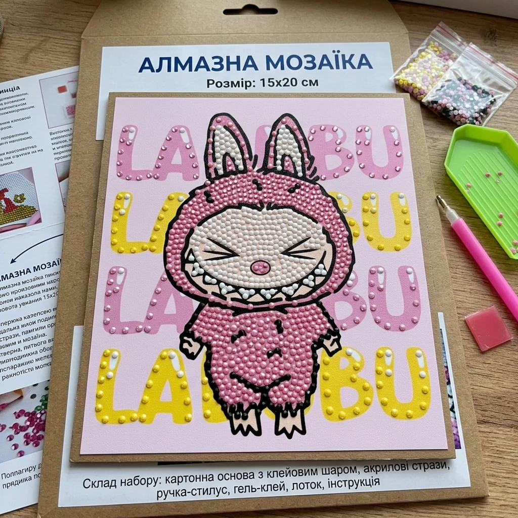 Набір для творчості "Алмазна мозаїка 15х20 см "Вона Лабубу"