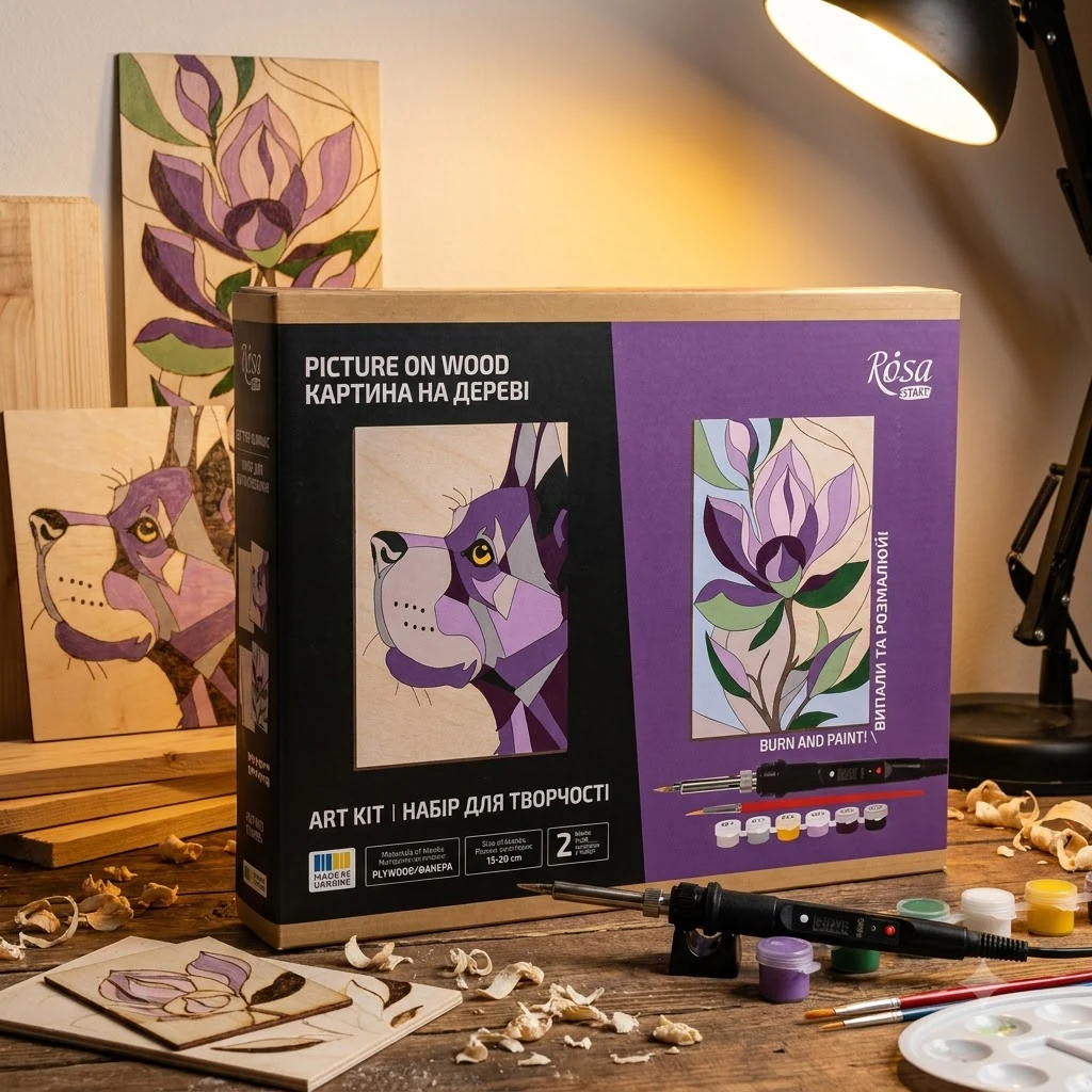 Набір для випалювання картини „Dog and Flower“, з фарбами, Rosa Start