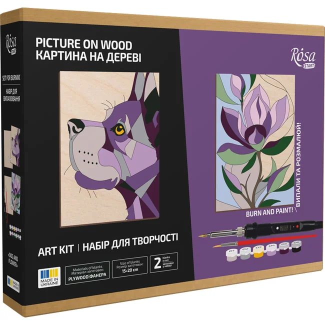 Набір для випалювання картини „Dog and Flower“, з фарбами, Rosa Start