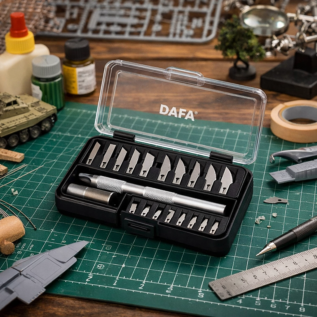 Набір для моделювання 6001: ніж макетний, 5 змінних лез + 7 насадок, DAFA