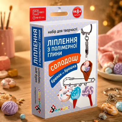 Набір для творчості Умняшка Ліплення з полімерної глини Брелок та брошка Солодощі морозиво ПГ-001