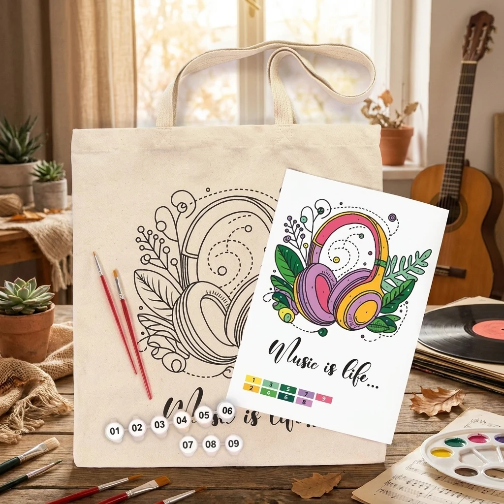 Набір, екосумка-розмальовка, „Music is Life“, 38х42см, ROSA Talent