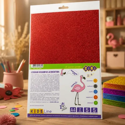 Набір фоамірану з блискітками з клейким шаром А4 ZiBi KIDS Line 5 аркушів-5 кольорів 2мм ZB.1848