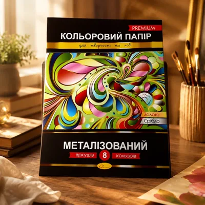 Набір кольорового металізованого паперу Апельсин, 80 г/м2, А4 , 8 аркушів