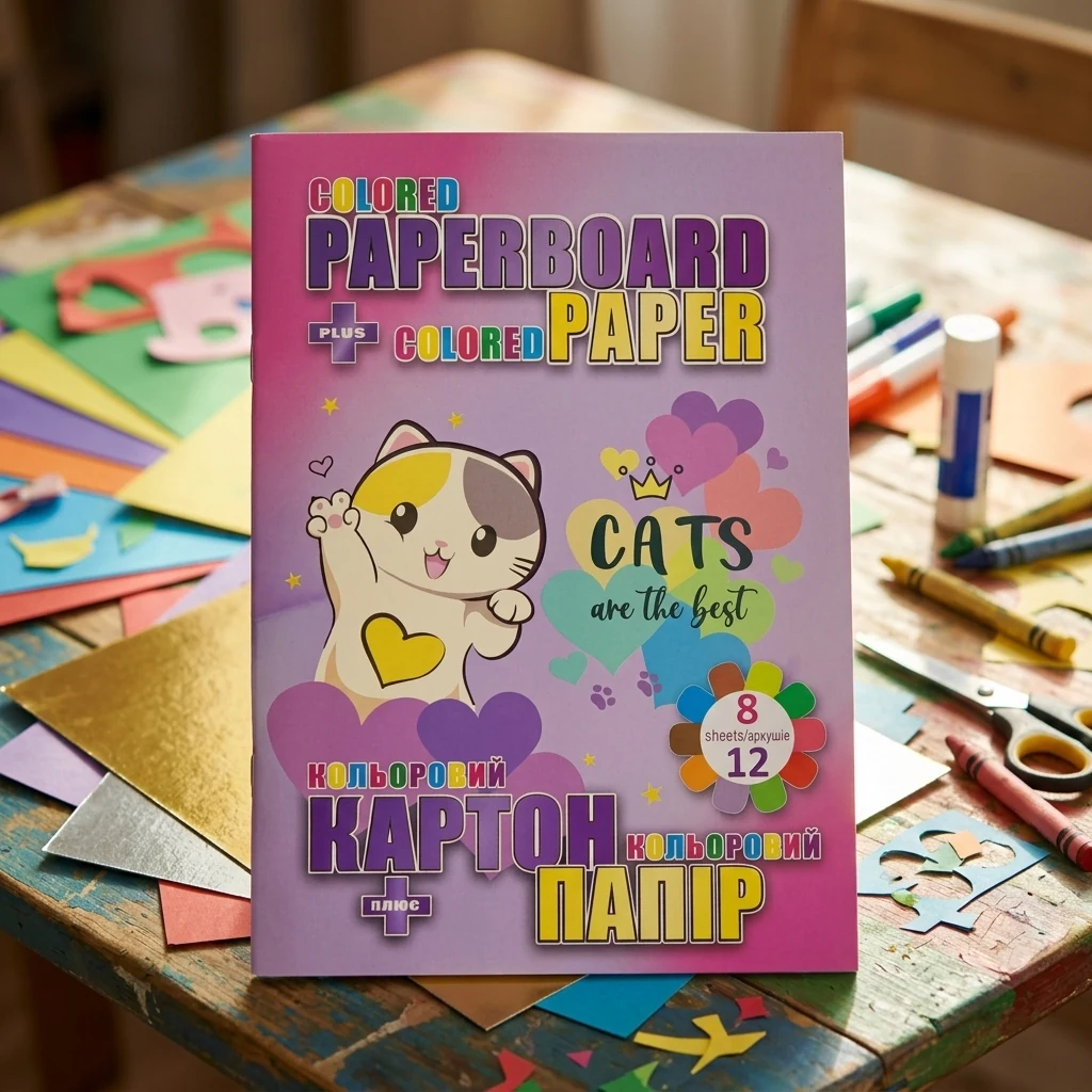 Набір кольорового паперу і кольорового картону 12+8 "My cat"