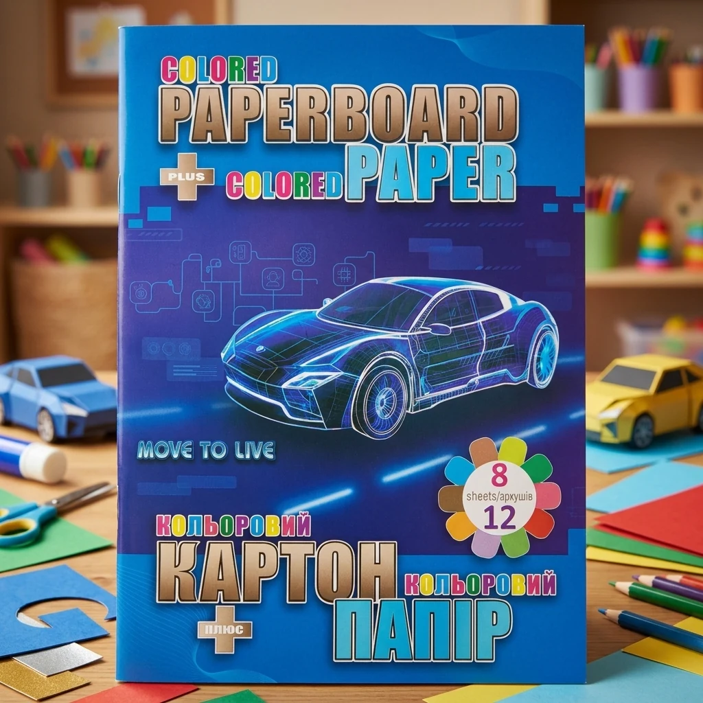 Набір кольорового паперу і кольорового картону В5 12+8 "Car"