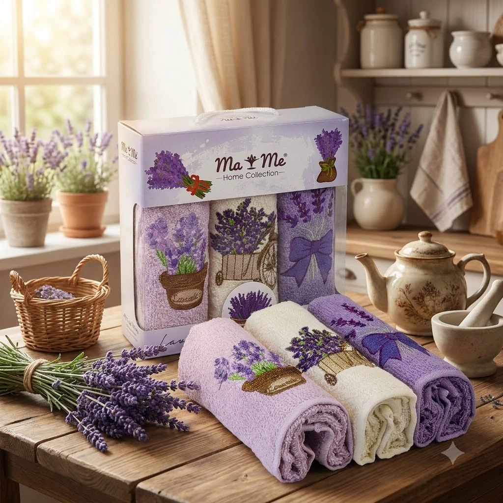Набір кухонних махрових рушників 30х50 см, 3 штуки, Mame lavender